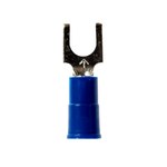 image of 3M Highland BFV14-6Q Blue Locking Butted Vinyl Butted Fork & Spade Terminal - 0.85 in Length - 0.25 in Wide - 0.25 in Fork Width - #6 Stud - 59991