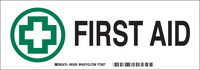 image of Brady B-302 Polyester Rectangle White First Aid Sign - 10 in Width x 3.5 in Height - Laminated - 85359