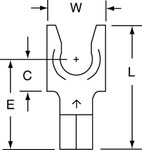 image of 3M Scotchlok MU10-14FLK Yellow Locking Butted Non-Insulated Butted Fork & Spade Terminal - 0.94 in Length - 0.43 in Wide - 0.43 in Fork Width - 0.135 in Inside Diameter - 1/4 in Stud - 02105