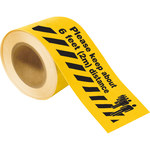 image of Brady Black / Yellow Social Distancing Floor Tape - Pattern/Text = English - 4 in Width - 64801