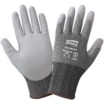 image of Global Glove Samurai Glove PUG-788 Salt & Pepper/Light Blue 2X-Small Cut-Resistant Gloves - ANSI A5 Cut Resistance - Polyurethane Palm Coating - PUG-788-5