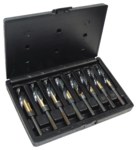 image of Cle-Line 1877 Reduced Shank Drill Set C21164 - Right Hand Cut - Split 118° Point - Black & Gold Finish - Spiral Flute - High-Speed Steel - Reduced with 3 Flats Shank
