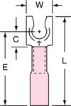 image of 3M Scotchlok MH18-8FLX Red Locking Brazed Fork & Spade Terminal - 1 in Length - 0.3 in Fork Width - 0.07 in Inside Diameter - #8 Stud - 59096