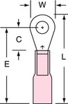 image of 3M Scotchlok MH18-6R/LK Red Brazed Ring Terminal - 1 in Length - 0.31 in0.31 in Wide - 0.07 in Inside Diameter - #6 Stud - 06345