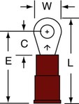 image of 3M Scotchlok MNG18-4R/SX Red Butted Nylon Butted Ring Terminal - 0.79 in Length - 0.25 in0.25 in Wide - 0.07 in Inside Diameter - #4 Stud - 58943
