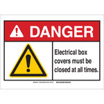 image of Brady B-302 Polyester Rectangle White Electrical Safety Sign - 10 in Width x 7 in Height - Self-Adhesive - 144362