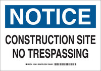image of Brady B-555 Aluminum Rectangle White Construction Site Sign - 10 in Width x 7 in Height - 124809