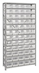 image of Quantum Storage 1275-102 400 lb Clear Gray Steel Double Sided Fixed Rack - 36 in Overall Length - 75 in Height - 60 Bins - Bins Included - 17295