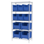 image of Akro-Mils Stak-N-Store AWS1836SNS Fixed Shelving System - Steel - 5 Shelves - 6 Bins, 8 Bins - AWS1836SNS BLUE