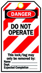 image of Brady 65525 Black / Red on White Polyester / Paper Lockout / Tagout Tag - 3 in Width - 5 3/4 in Height - B-837