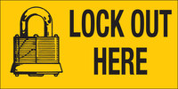 image of Brady Indoor/Outdoor Polyester Lockout Sign 88304 - Printed Text = LOCK OUT HERE - English - 4.5 in Width - 2.25 in Height - 754476-88304