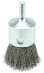image of Weiler Stainless Steel Cup Brush - Shank Attachment - 2.8 in Width x 1.5 in Length - 1 in1 in Diameter - 1 in Outside Diameter - 0.006 in Bristle Diameter - Cup Material: Standard - 10021
