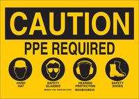 image of Brady B-555 Aluminum Rectangle Yellow PPE Sign - 14 in Width x 10 in Height - 131979