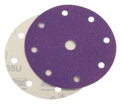 image of 3M Hookit 735U Coated Ceramic Purple Hook & Loop Disc - Paper Backing - C Weight - P100 Grit - Fine - 5 in Diameter - 11/16 in Center Hole - 20979
