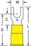 image of 3M Scotchlok MVU10-10FBX Yellow Locking Butted Vinyl Butted Fork & Spade Terminal - 1.03 in Length - 0.32 in Wide - 0.32 in Fork Width - 0.25 in Max Insulation Outside Diameter - 0.135 in Inside Diame