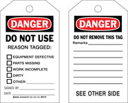 image of Brady 86475 Black / Red on White Polyester / Paper Equipment Safety Tag - 4 in Width - 7 in Height - B-837