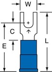 image of 3M Scotchlok MNG14-6FB/SK Blue Locking Butted Nylon Butted Fork & Spade Terminal - 0.86 in Length - 0.25 in Wide - 0.25 in Fork Width - 0.17 in Max Insulation Outside Diameter - 0.09 in Inside Diamete