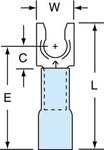 image of 3M Scotchlok MH14-10FLX Blue Locking Brazed Plastic Brazed Fork & Spade Terminal - 1 in Length - 0.32 in Wide - 0.32 in Fork Width - 0.145 in Max Insulation Outside Diameter - 0.09 in Inside Diameter 