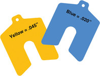 image of Precision Brand Sof' Shoe Blue Elastomer Shims - 2 in Width x 2 in Length x 0.020 in Thick - 5/8 in Slot - 49105