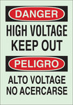 image of Brady Bradyglo B-324 Polyester Rectangle Electrical Safety Sign - 7 in Width x 10 in Height - Glow in the Dark - Language English / Spanish - 90147
