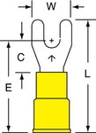 image of 3M Scotchlok MV10-6FX Yellow Non-Locking Brazed Vinyl Brazed Fork & Spade Terminal - 1.03 in Length - 0.38 in Wide - 0.38 in Fork Width - 0.25 in Max Insulation Outside Diameter - 0.135 in Inside Diam