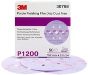 image of 3M Hookit Coated A/O Aluminum Oxide AO Purple Hook & Loop Film Disc - Film Backing - Film Weight - P1200 Grit - Super Fine - 6 in Diameter - 30768