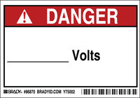 image of Brady 86870 Black / Red on White Rectangle Polyester High Voltage Warning Label - 5 in Width - 3 1/2 in Height - B-302