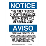 image of Brady B-555 Aluminum Rectangle White Surveillance Sign - 7 in Width x 10 in Height - Language English / Spanish - 124037