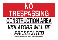 image of Brady B-555 Aluminum Rectangle White Construction Site Sign - 10 in Width x 7 in Height - 126852
