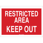 image of Brady B-401 High Impact Polystyrene Rectangle Red Restricted Area Sign - 14 in Width x 10 in Height - 95438