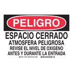 image of Brady B-302 Polyester Rectangle White Confined Space Sign - 10 in Width x 7 in Height - Language Spanish - 37807
