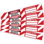 image of Brady 121449 Black / Red on White Rectangle Lockout / Tagout Label - 5/8 in Width - 4 in Height - B-7569