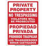 image of Brady B-401 High Impact Polystyrene Rectangle White No Trespassing Sign - 10 in Width x 14 in Height - Language English / Spanish - 103849