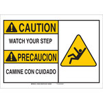image of Brady B-555 Aluminum Rectangle White Fall Prevention Sign - 10 in Width x 7 in Height - Language English / Spanish - 125331