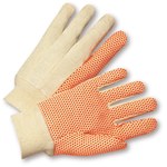 image of West Chester SOK01PDI Orange/Tan Large Cotton/Polyester General Purpose Gloves - Straight Thumb - PVC Dotted Palm & Fingers Coating - 10 in Length