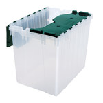 image of Akro-Mils KeepBox 66497 Series 66497 Attached Lid Container - Clear / Green - Polypropylene - 21 1/2 in x 15 1/4 in x 17 in - 66497CLDGN