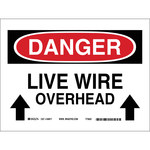 image of Brady B-401 Polystyrene Rectangle White Overhead Power Lines Sign - 10 in Width x 7 in Height - 25556