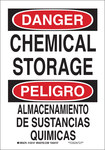 image of Brady Bradyglo B-555 Aluminum Rectangle White Chemical Storage Sign - 7 in Width x 10 in Height - Language English / Spanish - 125145
