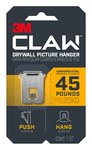 image of 3M CLAW Stainless Steel Drywall Picture Hanger - 1.6 in Length x 1.1 in Width 45 lb Weight Capacity - 66219