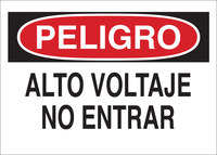 image of Brady B-120 Fiberglass Reinforced Polyester Rectangle White Electrical Safety Sign - 10 in Width x 7 in Height - Language Spanish - 39531