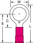 image of 3M Scotchlok MV18-38RX Red Brazed Vinyl Brazed Ring Terminal - 1.13 in Length - 0.56 in0.56 in Wide - 0.07 in Inside Diameter - 3/8 in Stud - 58734
