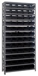 image of Quantum Storage 1275-102 400 lb Black Gray Steel Double Sided Fixed Rack - 36 in Overall Length - 75 in Height - 60 Bins - Bins Included - 00121