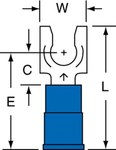 image of 3M Scotchlok MNG14-10FLK Blue Locking Butted Nylon Butted Fork & Spade Terminal - 0.89 in Length - 0.32 in Wide - 0.32 in Fork Width - 0.17 in Max Insulation Outside Diameter - 0.09 in Inside Diameter