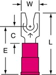 image of 3M Scotchlok MV18-4FLX Red Locking Brazed Vinyl Brazed Fork & Spade Terminal - 0.88 in Length - 0.25 in Wide - 0.25 in Fork Width - 0.145 in Max Insulation Outside Diameter - 0.07 in Inside Diameter -