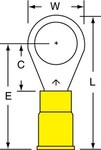 image of 3M Scotchlok MVU10-38R/SX Yellow Butted Vinyl Butted Ring Terminal - 1.26 in Length - 0.54 in0.54 in Wide - 0.135 in Inside Diameter - 3/8 in Stud - 58882