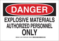 image of Brady B-555 Aluminum Rectangle White Explosives Warning Sign - 10 in Width x 7 in Height - 124749