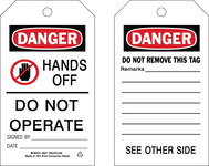 image of Brady 86577 Black / Red on White Polyester Equipment Safety Tag - 4 in Width - 7 in Height - B-851