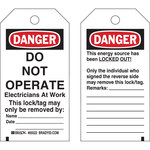 image of Brady 65522 Black / Red on White Polyester / Paper Lockout / Tagout Tag - 3 in Width - 5 3/4 in Height - B-837