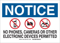 image of Brady B-555 Aluminum Rectangle White No Electronics Sign - 10 in Width x 7 in Height - 132041