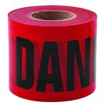 image of Milwaukee Red/Black Barricade Tape - Pattern/Text = DANGER PELIGRO - 3 in Width x 200 ft Length - 2 mil Thick - 77204